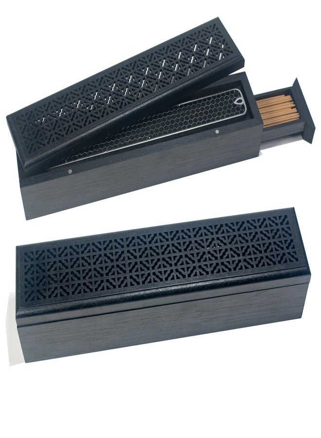 CODINOO Incense Holder with Storage,Incense Holder Burner,Incense Box,Coffin Incesne Holder for Sticks, Wooden Incense-Stick Holder Ash Catcher for Home Meditation,Yoga,Bedroom,Studyroom,Office Decor(Black) - Image 1